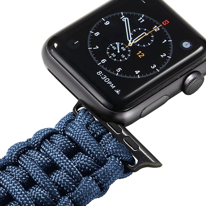 Savior Survival Gear Paracord Watch Band - Compatible with Apple Watch Band 49mm 46mm 45mm 44mm 42mm - iWatch Band Series Ultra 10 9 8 7 6 5 4 3 2 1 SE – Adjustable strap for men (Dark Blue, Large)