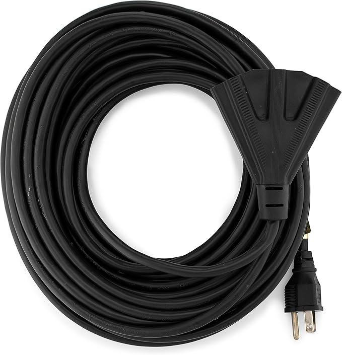 Holiday Lighting Outlet 50-Foot Black Extension Cord, 3-Prong Indoor & Outdoor Splitter, Perfect for Landscape Lighting
