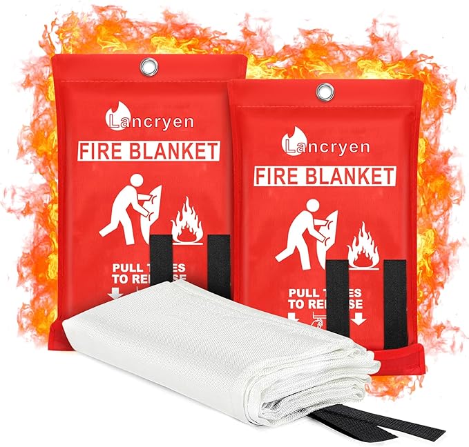 Lancryen Emergency Fire Blanket, Fire Extinguisher Blanket, Fire Suppression Fabric, Flame Retardant Towel Fire Safety Cloth for Home, Kitchen, School, Grill, Car, Office, Warehouse(40” x 40”)