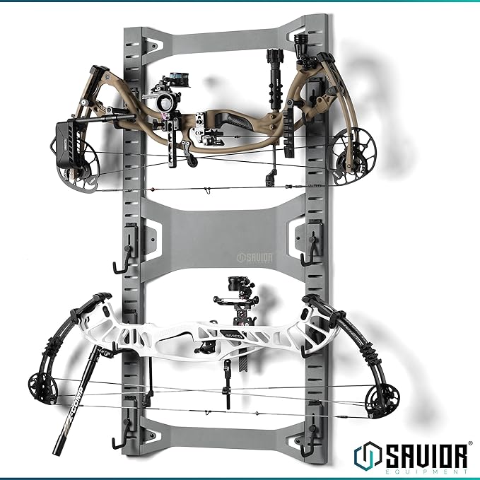Savior Equipment Horizontal Steel Wall Mount Firearm Rifle Display Rack, Compound Bow Shotgun Carbine Gun Sword Tactical Vest Gear Hanger Free-Standing Indoor Storage Organizer, 10 Mounting Hooks