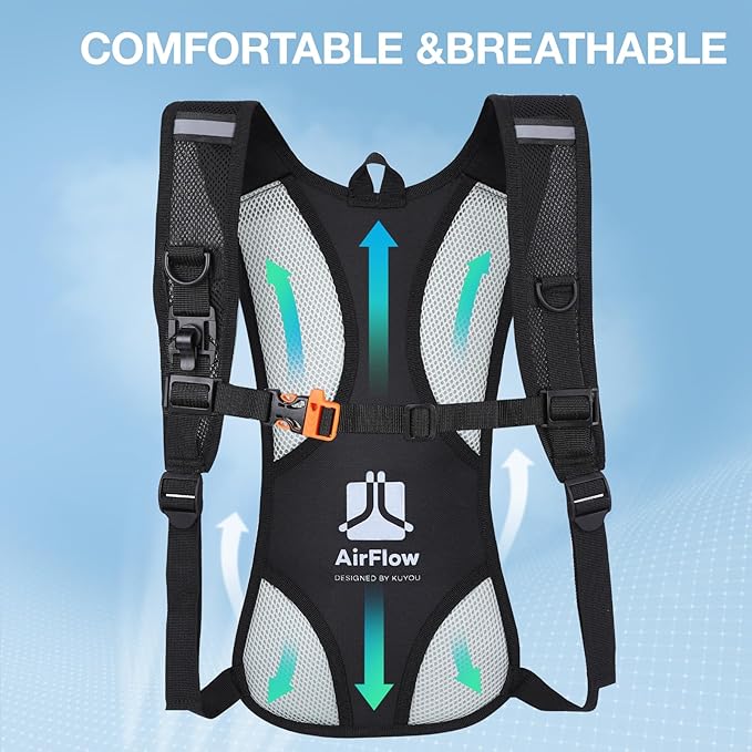 KUYOU Running Hydration Vest - Lightweight Insulated Hydration Backpack with 2L Water Bladder, Adjustable Chest Straps and Reflective Water Backpack for Running Marathon Race Hiking Cycling