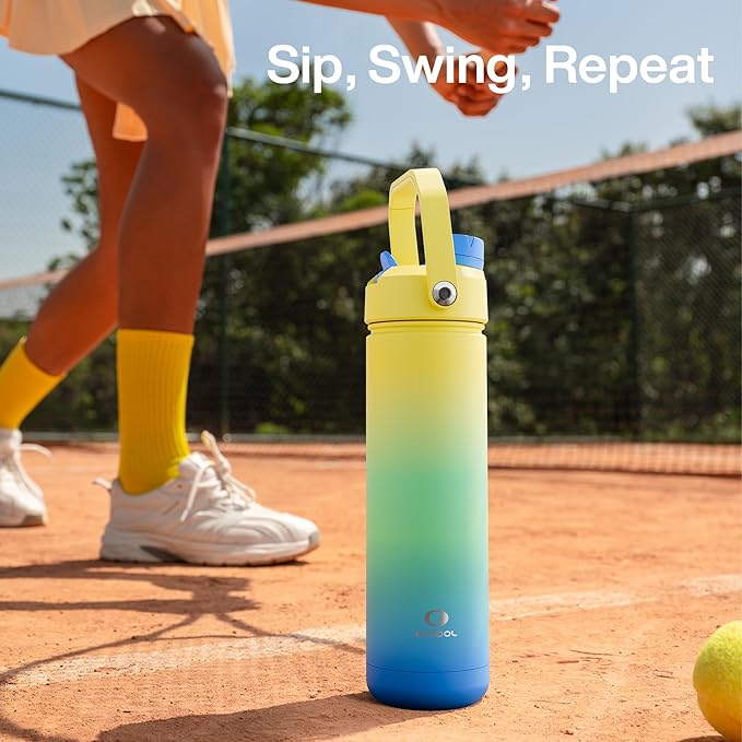 ENCOOL Insulated Water Bottle with Straw Stainless Steel Water Bottle, Leak-Proof, BPA-Free, Double Wall Vacuum Keeps Cold for 24 Hours for Sports, Travel, School (32 oz, Soft Lagoon)