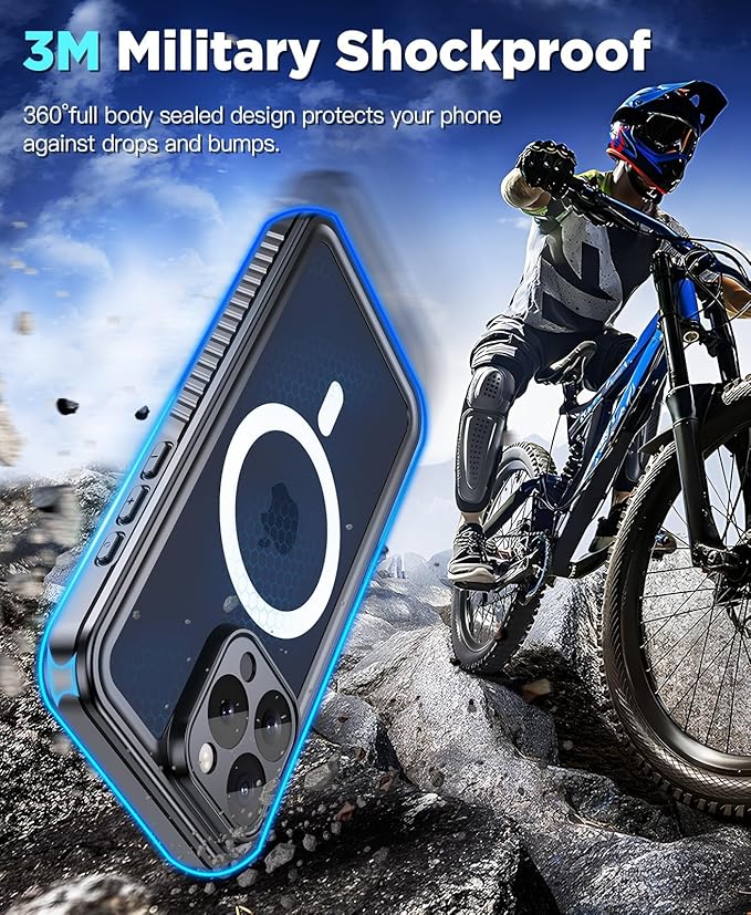Beeasy for iPhone 15 Pro Max Waterproof Case with Magsafe, IP68 Underwater Military Grade, Phone Case with Shockproof, Dustproof, Rugged 360 Full Body Protection Cover with Built-in Screen Protector