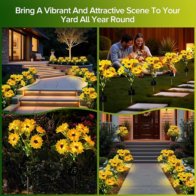 Solar Sunflower Lights Outdoor Waterproof - 3 Pack with 18 Bright Solar Sunflower Lights, IP65 Waterproof Light for Outdoor Flower Bed, Yard, Pathway, Patio Decor - for Mom, Women, Grandma