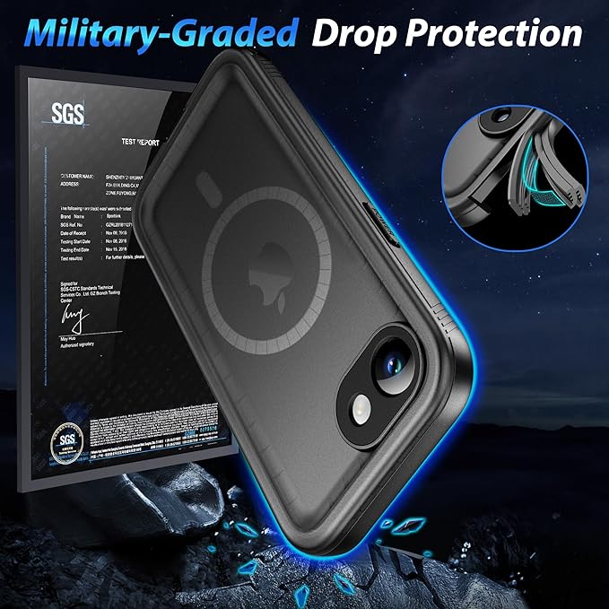 SPORTLINK for iPhone 16e/17e Case, IP68 Waterproof Military Protective Full Body Heavy Duty Shockproof 360 Sealed Dustproof with Camera Screen Protector Cover for i Phone 16 e 6.1" Mag/Black