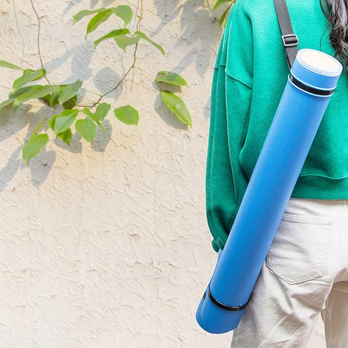2-Pack Extendable Poster Tubes Expand from 24.5” to 40” with Shoulder Strap | Carry Documents, Blueprints, Drawings and Art | Blue and Yellow Portable Durable Round Storage Cases with Lids and Labels