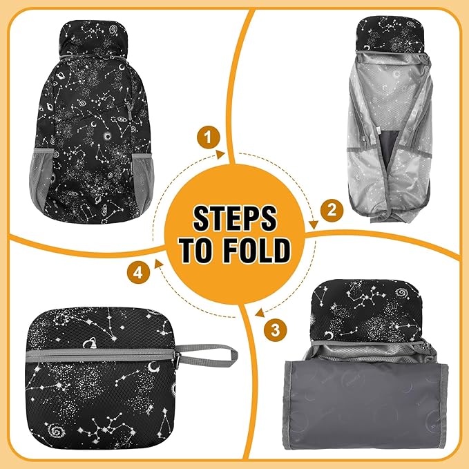 ZOMAKE Lightweight Packable Backpack,Foldable Backpacks Small Daypack for Hiking Water Resistant Day Bag for Travel(Starry sky print)