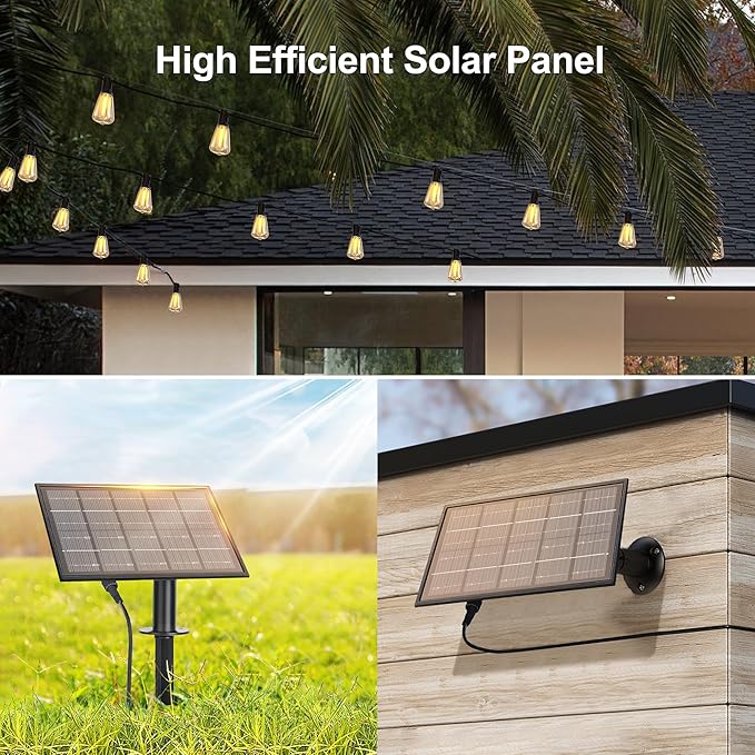 BLIATLUS 100FT Solar String Lights Outdoor Waterproof with Remote Control Solar Patio Lights 30+2 shatterproof LED ST38 Bulbs for Porch Garden Market Bistro Patio Backyard Fence