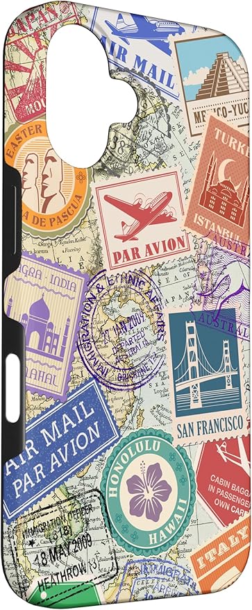 World Map Travel Passport Stamps Postage Stamp Case for iPhone 16