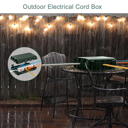 Outdoor Waterproof Electrical Box, Large Extension Cord Cover (9.05x6.61x2.67inch) Plug Protector Cable Connection Safety Box IP54 Water-resistant for Power Strip, Holiday Light and Decorations, Green