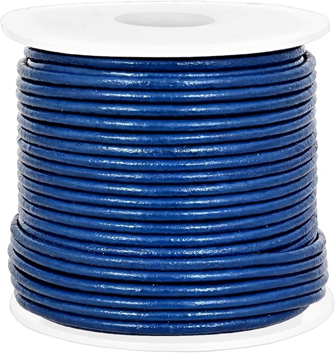 GENIQUE Real/Genuine Round Leather String Cord for Necklace, Bracelets, Jewelry, Kumihimo Braiding, DIY Projects (20 Metres) (1.5mm, Blue)