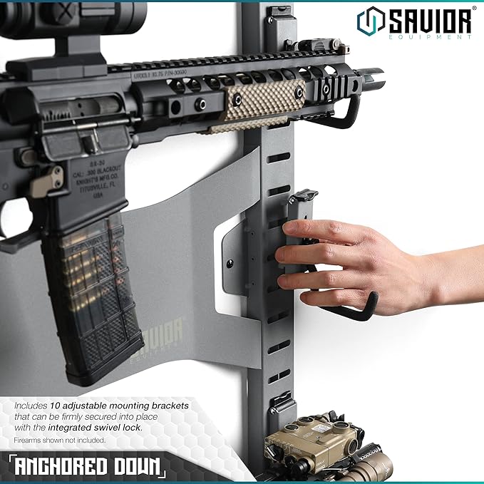Savior Equipment Horizontal Steel Wall Mount Firearm Rifle Display Rack, Compound Bow Shotgun Carbine Gun Sword Tactical Vest Gear Hanger Free-Standing Indoor Storage Organizer, 10 Mounting Hooks