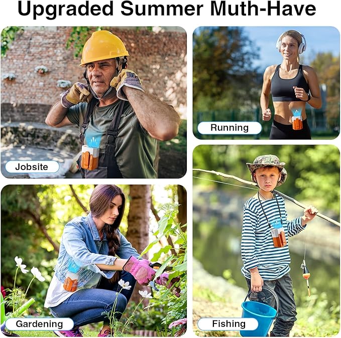 Portable Fan 4000mAh Rechargeable, 4 Speeds 13000RPM Strong Airflow, Personal Waist Fan with Max 24H Working Time, Wearable Clip Belt fan for Camping, Outdoor, Jobsite, Traveling -Orange & White