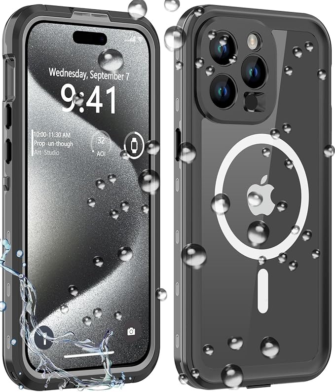 for iPhone 15 Pro Max Case Waterproof,Shockproof Dustproof IP68 Waterproof iPhone 15 Pro Max Case Built-in Screen Protector Charging Magnetic Ring for iPhone 15 Pro Max Cover Black