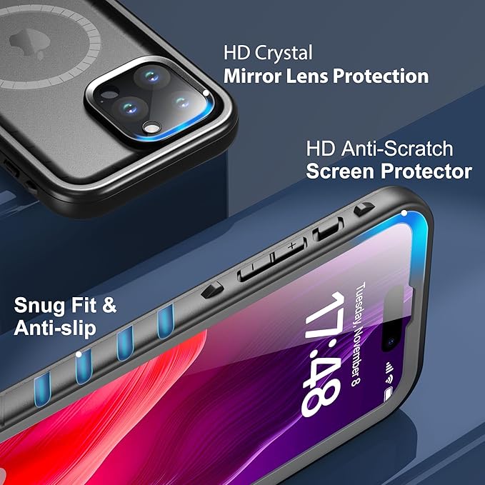 SPORTLINK for iPhone 15 Pro Max Case - IP68 Waterproof Military Protective Full Body Heavy Duty Shockproof 360 Sealed Dustproof with Camera Screen Protector Cover for i Phone 15 Pro Max 6.7" Mag/Black