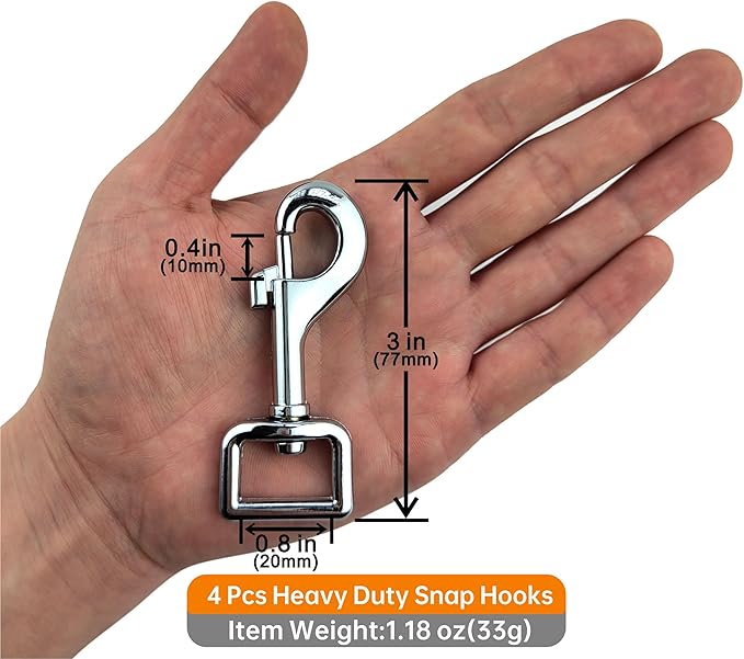 Garwor Heavy Duty Chrome Swivel Snap Hooks with Spring 3/4" 4 Pcs,Trigger Clip Snaps Dog Leashes Key Chain for Linking Pet Leash & Collar, Purse Straps,DIY Crafts