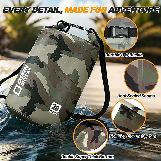 Waterproof Dry Bag, 5L/10L/20L/30L/40L Roll Top Lightweight Storage Backpack with Phone Case for Women & Men, Floating Waterproof Sack for Travel, Swimming, Kayaking, Paddle Board, Camping & Beach