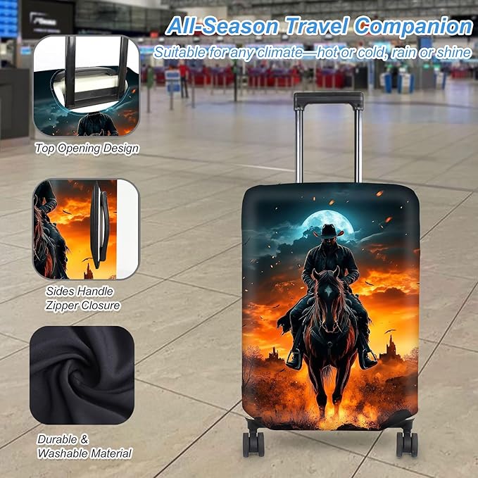 Luggage Cover Protector for 26-28 Inch Suitcases, TSA Approved Elastic Travel Suitcase Covers, Anti-Scratch Washable Luggage Sleeve for Carry On & Checked Bags, Man Riding Horse