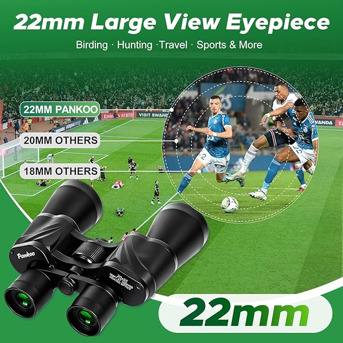 Pankoo 20x55 Binoculars for Adults High Powered – Large View Waterproof Optics with Clear Low Light Vision, Easy Focus for Hunting, Bird Watching, Concerts, Sports