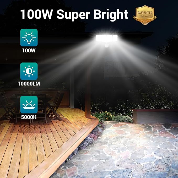 USTELLAR 100W 10000LM LED Security Lights Motion Sensor Outdoor, Remote Control 4 Heads LED Flood Light Outdoor, 5000K Daylight, IP65 Waterproof, Bright Motion Detected Lights for Outside Yard