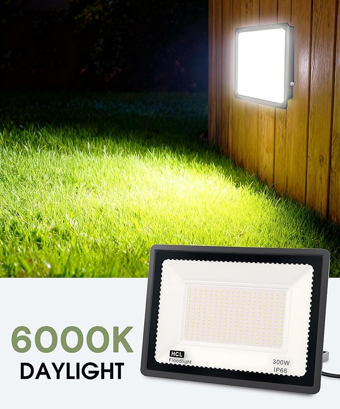 L LOHAS LED 300W Dusk to Dawn Flood Light, IP66 Waterproof Plug in Floodlights Outdoor, IP66 Waterproof 6000K Daylight Work Light, Security Lights for Yard, Garage, UL Listed, 2Pack
