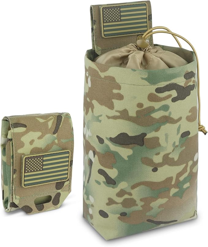 Tactical Dump Pouch for Battle Belt & MOLLE Systems | Foldable Mag Pouch with Drawstring Closure | for Hunting, Duty, Paintball | Includes Flag Patch