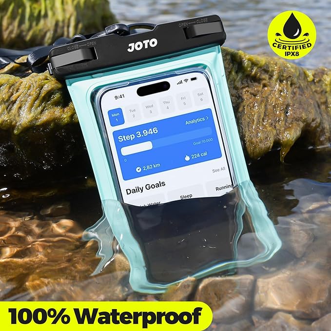 JOTO Up to 7" Universal Waterproof Phone Case for iPhone 17 Air 16 15 14 13 12 11 Plus Pro Max, IPX8 Cellphone Dry Bag XR X SE, Galaxy S23 S22 S21 S20+ S20 S10 Plus Note, Pixel -Green