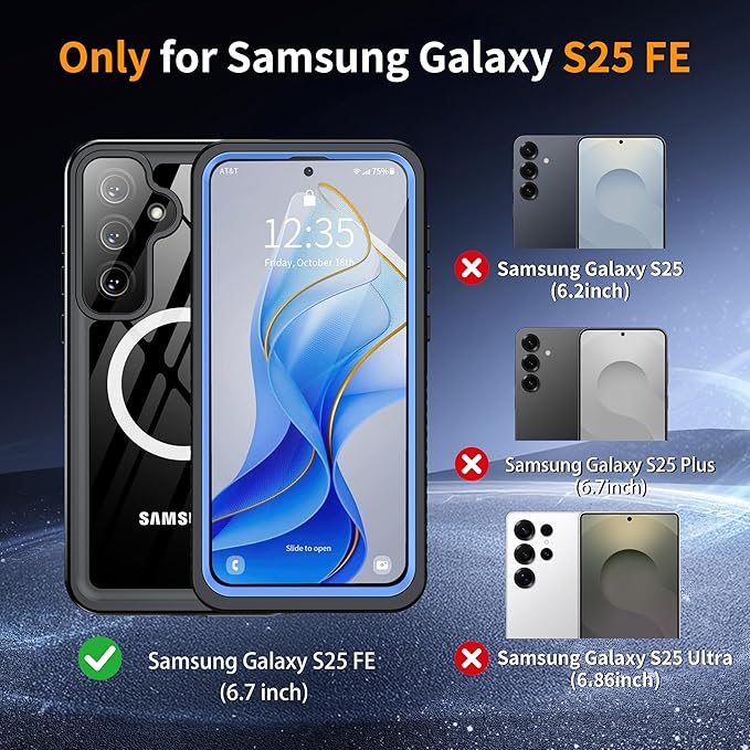 ANTSHARE Magnetic for Samsung Galaxy S25 FE Case, Waterproof with Built in Screen Protector & Camera Protection, [Compatible with MagSafe] [IP68 Underwater], Full Body Rugged Phone Case 6.7'' - Blue