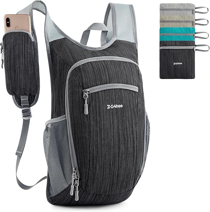 G4Free 15L Hiking Daypack Lightweight Travel Backpack Packable Outdoor Casual Foldable Shoulder Bag (Black)