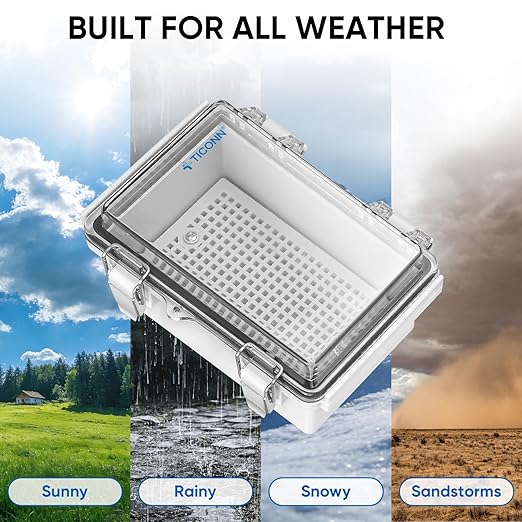 TICONN Outdoor Electrical Box Waterproof, Junction Box IP67 ABS Plastic Enclosure with Hinged Cover with Mounting Plate, Wall Brackets, Cable Glands (Clear, 10.2"x4.3"x3.0")