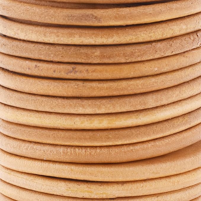 Mandala Crafts Round Genuine Tan Leather Cord for Jewelry Making – 4mm Cowhide Leather Rope String Lace for Kumihimo – 11 Yards Cowhide Craft Cording Spool