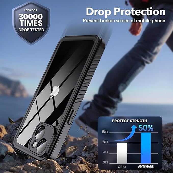 ANTSHARE for iPhone 14 Case, with [Built-in Privacy Screen Protector] [IP 68 Waterproof], Anti-Peeping Adsorption Full Body Double Protective Case for iPhone 14, Black