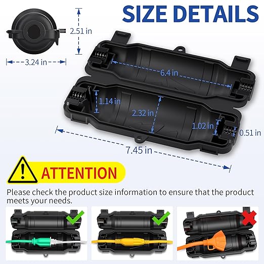 6 Pack Outdoor Extension Cord Safety Cover with Waterproof Seal IP54 Water-Resistant, Weatherproof Electrical Connection Box with 2 Latches, Plug, Socket, Holiday Decoration Light, Black