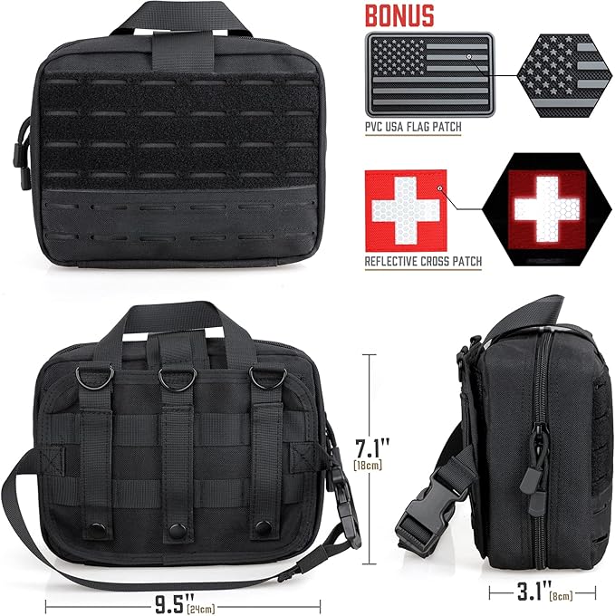 LIVANS Tactical Molle Medical Pouch - Upgraded Size, Large Capacity IFAK Pouch with Detachable Quick Release and Headrest Mount, Includes Flag and Cross Patch