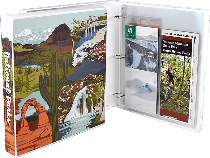 UniKeep National Parks Themed Case to Hold Park Brochures, Maps, and Pamphlets - Metal D-Ring Binder