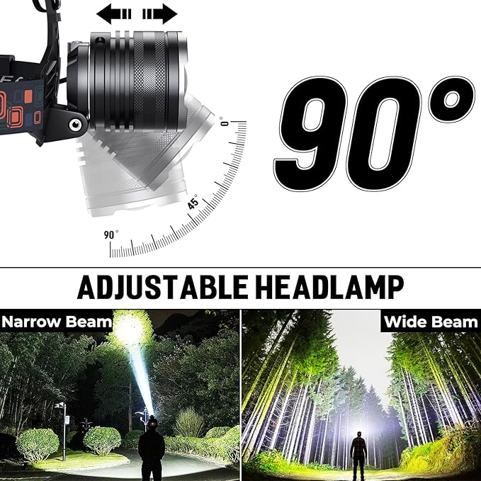 LED Rechargeable Headlamp 2 Pack, 99,000 Lumens Head Lamps (Include Βattery) Super Bright Long Distance Headlamps with 5 Mode Waterproof, 90° Adjustable Head Lights for Forehead Adults Outdoor Camping