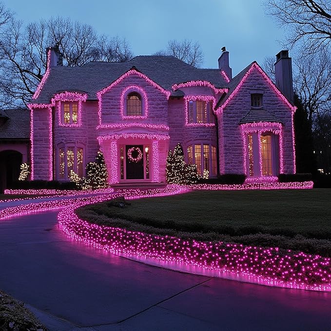 TW SHINE Christmas Lights, 20FT 100 Count Incandescent Mini Christmas Tree Light, Waterproof Xmas String Lights for Outdoor Indoor Home Party Yard Decorations, Pink