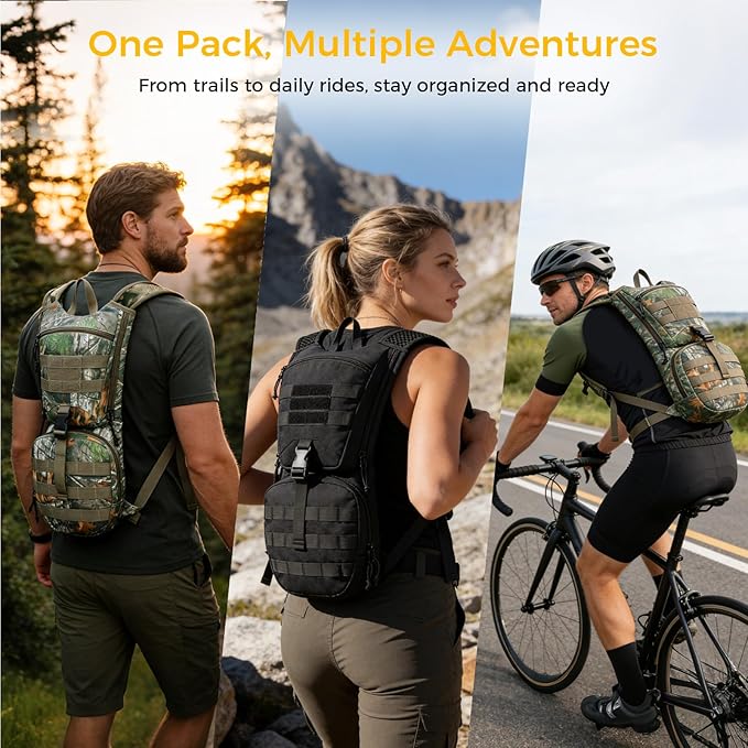 Blue Quartz Hydration Backpack with 3L Water Bladder, Lightweight Hiking Backpack with Phone Pocket, Tactical Molle Water Backpack for Running, Biking, Climbing, Hydro Pack for Men Women