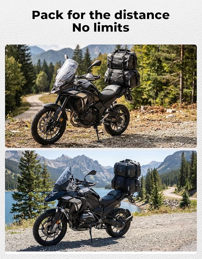KEMIMOTO Waterproof Motorcycle Dry Bag – Duffle Tail Bag Soft Luggage, 25L/40L/65L Large Capacity with 4 Quick-Release Straps, Dustproof for Touring, Adventure, Motorcycling & Camping Black