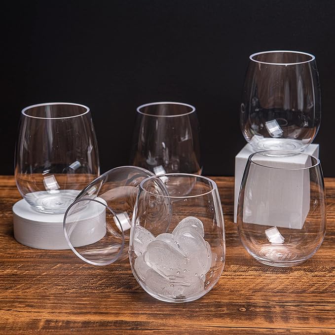 KOXIN-KARLU Classic 18-ounce Acrylic Stemless Wine Glasses, Unbreakable Mixed Drinkware Plastic Tumbler, set of 6 Clear