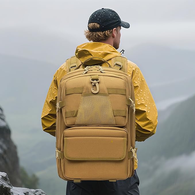 aiGear 50L Military Tactical Backpack 3 Days Assault Pack Large Day Backpack for Men Molle Army Bug Out Bag Waterproof Heavy Duty Hiking Trekking Rucksack - Khaki