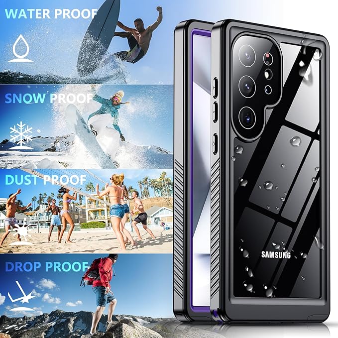 SPIDERCASE Upgraded for Samsung Galaxy S24 Ultra Case Waterproof,Built-in Screen & Camera Lens Protector[IP68 Underwater] [Military Grade Shockproof] Full Body Protection Phone Case,Purple/Clear