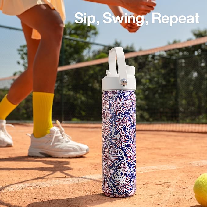 ENCOOL Insulated Water Bottle with Straw Stainless Steel Water Bottle, Leak-Proof, BPA-Free, Double Wall Vacuum Keeps Cold for 24 Hours for Sports, Travel, School (26 oz, Firework Butterfly)