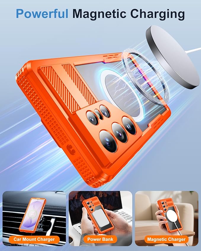 for Samsung Galaxy S26 Ultra Waterproof Case, [Fit for Magsafe] [IP68 Water Proof] [Built-in Screen Protector], Magnetic Heavy Duty Military Grade Rugged Phone Case for S 26 Ultra 6.9", Orange
