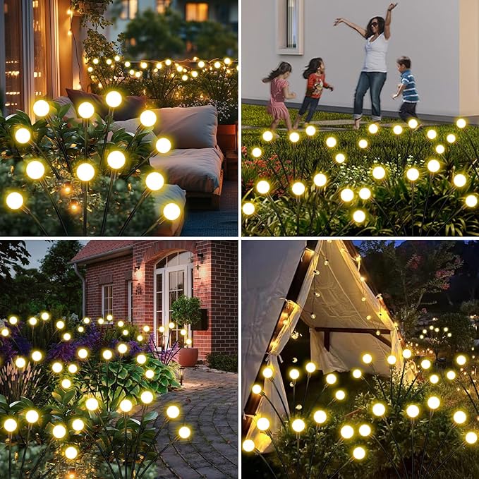 ZFNN Solar Firefly Lights 16 LED Swaying Outdoor Waterproof Decorative Lights for Yard Patio Pathway Lawn Decorations (2 Pack, 8 Heads)