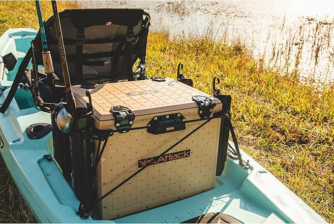 YakAttack BlackPak Pro 13" x 16" Kayak Fishing Crate with 4 Rod Holders - Desert Sand | Tackle Storage Box & Gear Organizer for Kayaks | Lightweight, Durable & Customizable Marine Fishing Accessory
