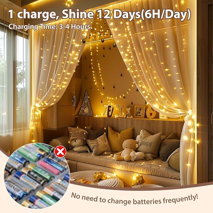 HXWEIYE Rechargeable Fairy Lights with Remote & DIY Timer, 2 Pack 33ft 100LED Battery Operated Twinkle String Lights, 8 Modes Decor Light for Bedroom Indoor Wedding Dorm Christmas Tree (Warm White)