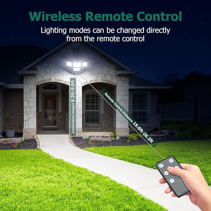 4500LM Solar Lights Outdoor, 4 Adjustable Heads Motion Sensor Lights, 3 Modes, 6500K, IP65 Waterproof Solar Security Wall Lights, Remote Control Flood Lights, Garden, Outside, Backyard, 1 Pack