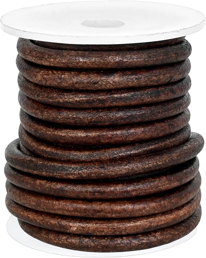 GENIQUE Real/Genuine Round Leather String Cord for Necklace, Bracelets, Jewellery, Braiding (5mm, Antique Brown Distressed)