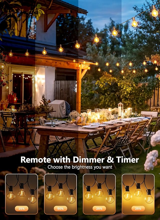 Brightown Outdoor String Lights, 152FT Shatterproof LED Patio Lights with 48 Dimmable Plastic G40 Bulbs, 2700K Waterproof Connectable Hanging String for Backyard, Cafe, Porch, Deck, Home Decor